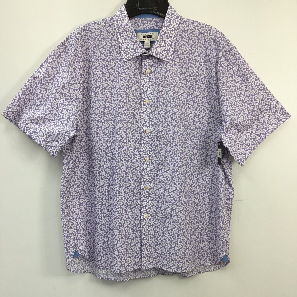 Joseph Abboud Short Sleeve Purple Floral Button Up Dressy Shirt Size XXL NWT